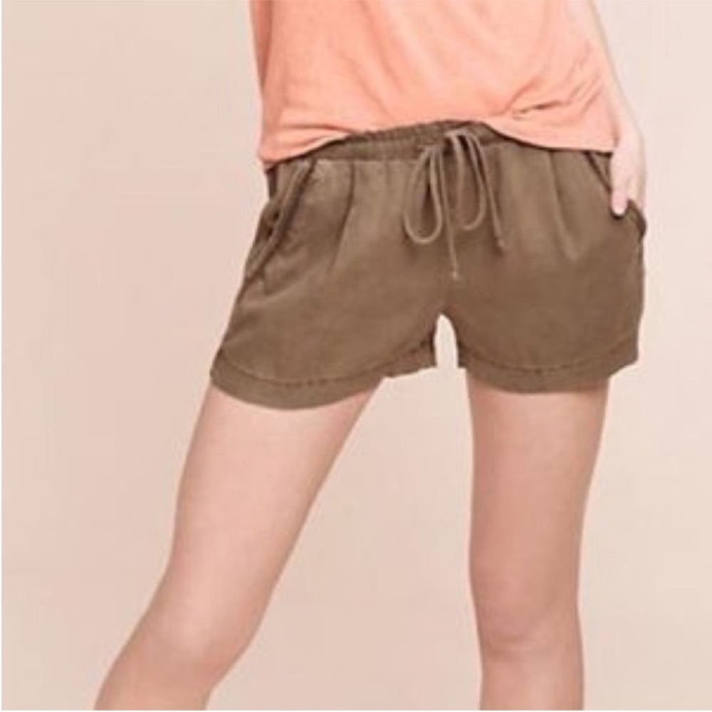 Anthropologie Cloth & Stone Eyelet Shorts Olive Drawstring